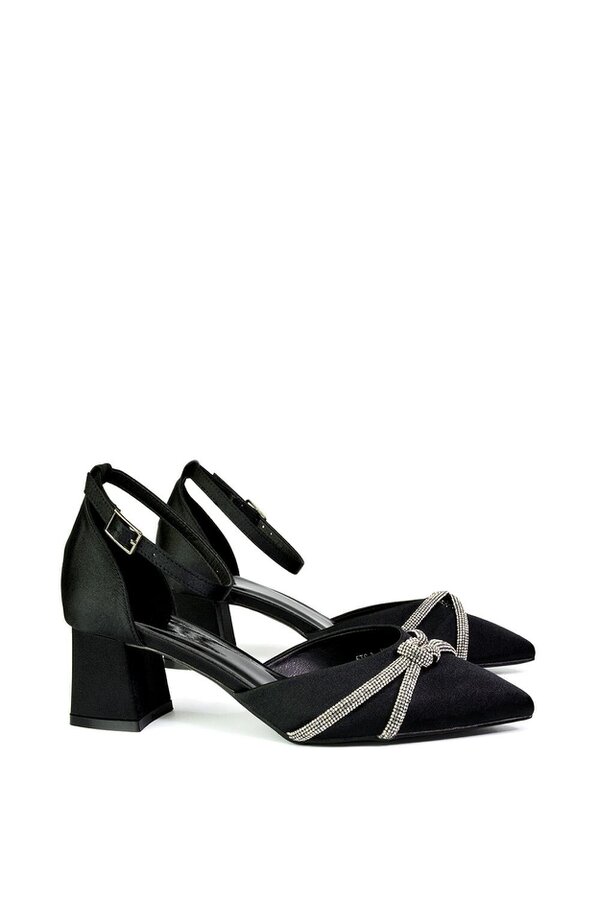 XY LONDON Ankle Strap Pointed Toe Diamante Mid Block Heels