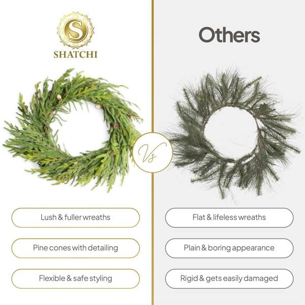 60cm Artificial Green Christmas Wreath Set with Mini Pine Cones, Indoor Festive Decoration image 6