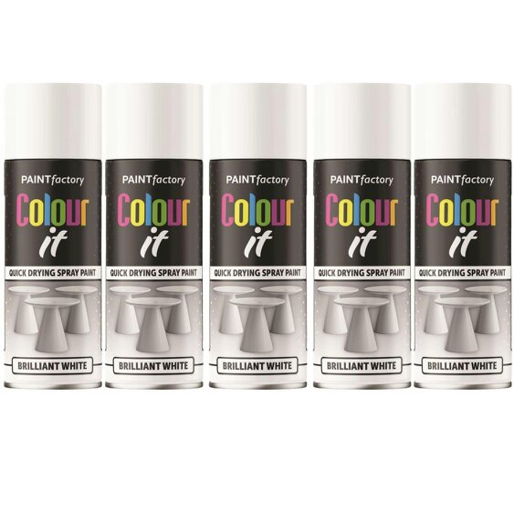 Paint Factory 5X  Brilliant White Gloss Spray Paint 400ml