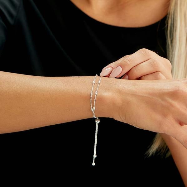 925 Sterling Silver Chain Bracelet with Diamond Cut Beads For Women - namana.london