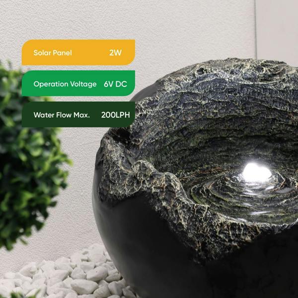 Gardenwize Solar Powered Rock Bowl Water Feature with LED Light & Battery Backup – Garden Fountain for Patio, Decking & Outdoor Spaces
