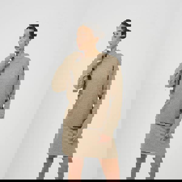 Brave Soul Taupe Knitted Jumper and Mini Skirt Set - Taupe Image 1