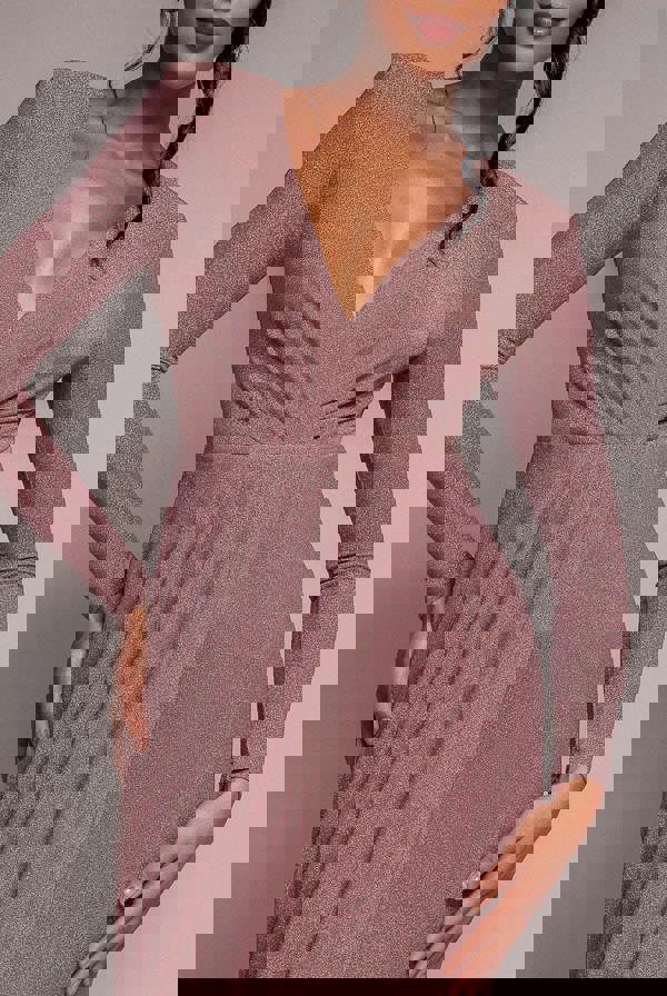 Front Crossover Lurex Split Maxi - Rose DR3314