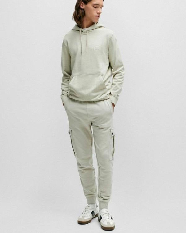 BOSS Orange Wetalk Mens Pullover Hoodie With Logo Patch - Natural 271 - CHO - Designer Mens Hoodies
