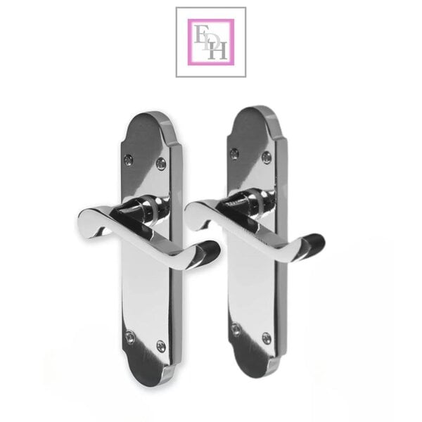 EDH Door Hardware Polished Chrome Victorian Scroll Door Handles on Shaped Backplate – 170mm x 40mm