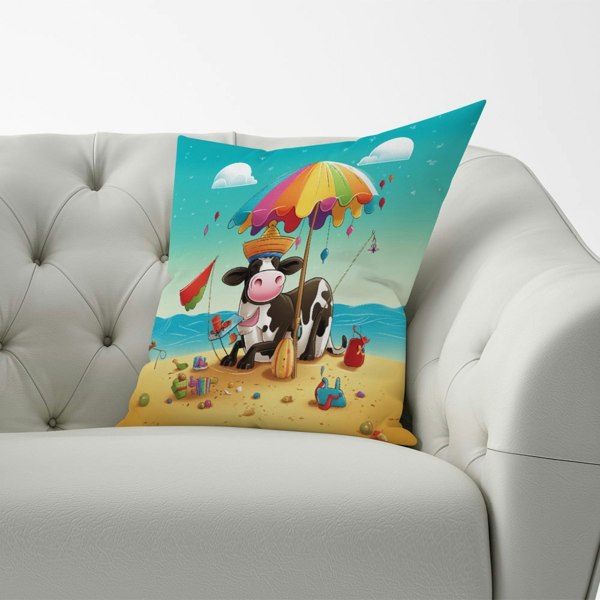 Warren Reed Cow On A Beach Holiday Cushions