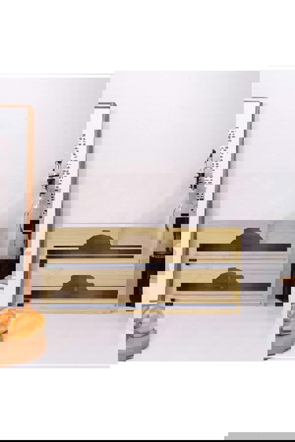 Living and Home 2-tier  Wall Mounted Bamboo Wrap Dispenser with Cutters