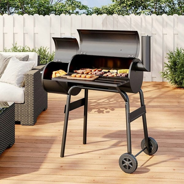 Outdoor Charcoal BBQ Grill with Offset 2-in-1 Smoker and Wheels BBQ Grills Living and Home