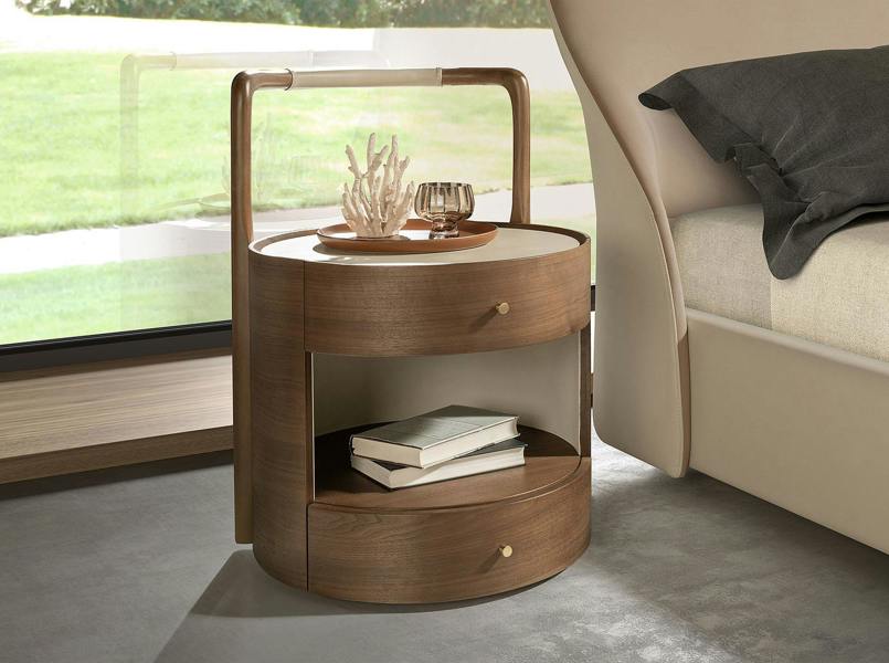 Angel Cerdá Walnut bedside table with wooden top upholstered in cream leatherette 7197