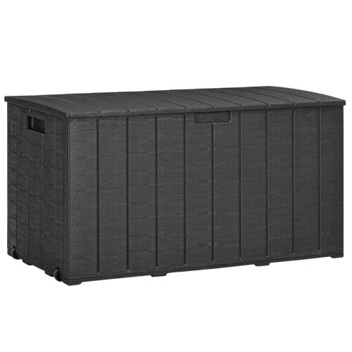 Bobobiy 336 Litre Garden Storage Box, Water-resistant Heavy Duty Double Wall Plastic Container, Deck Cushion Chest with Wheels and Handles, Black
