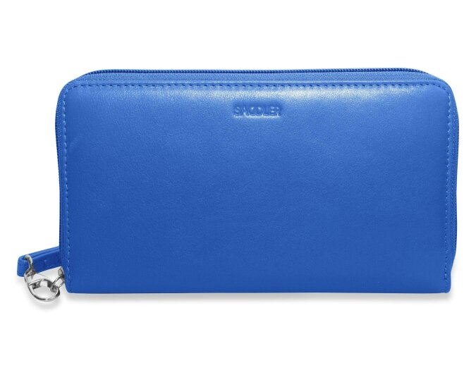 SADDLER SOPHIA Leather Zip Around Purse  - 15 Card slots, Mobile Phone Pocket,  Detachable Wrist Strap- RFID Protected - Electric Blue