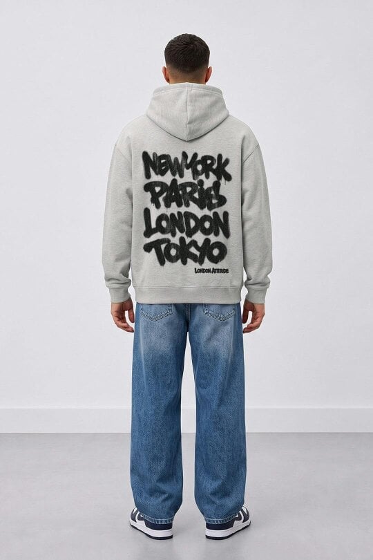 London Attitude Oversized City Graffiti Graphic Hoodie
