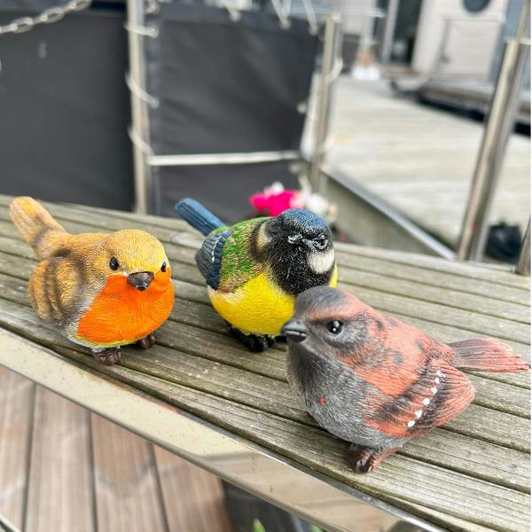 Farmwood Set 3 British Bird Garden Ornaments Robin, Sparrow & Blue Tit