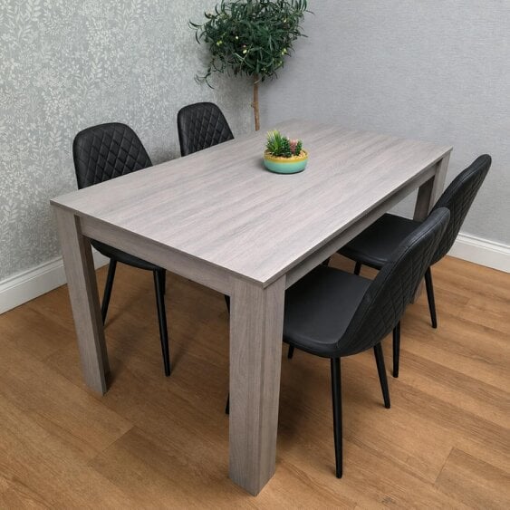 Kosy Koala Modern Grey Dining Table and 4 Black Faux Leather Chairs Set, Kitchen Dining Room Furniture