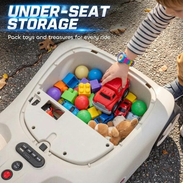 12V Electric Wiggle Car with Pedal, Kids Electric Car with 2 Speeds, Soft Start, Music, Lights for 3-5 Years, White
