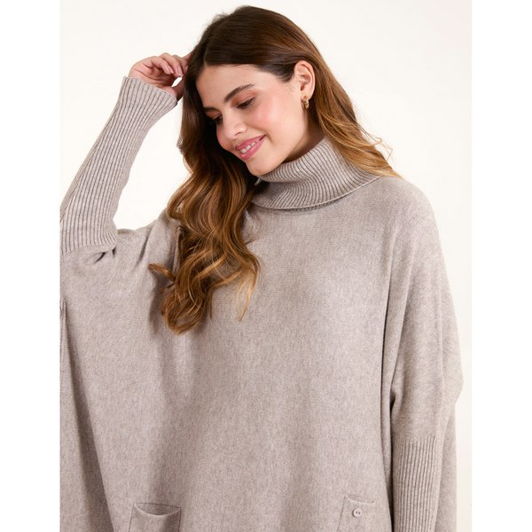 Blue Vanilla Roll Neck Button Mini Pocket Jumper
