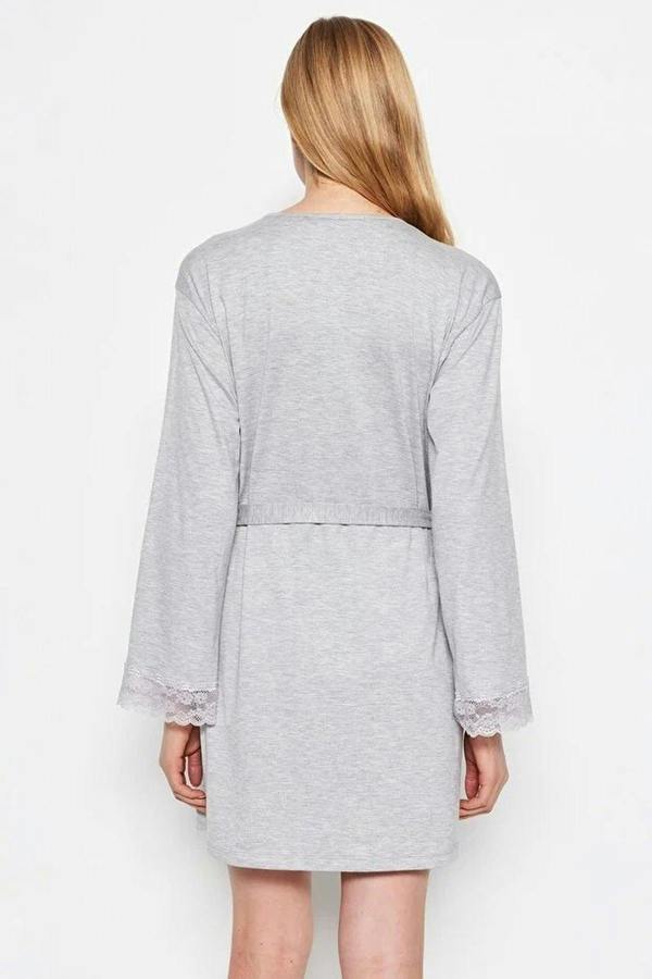 WOVCOR Viscose Knit Dressing Gown with Belt and Lace Detail