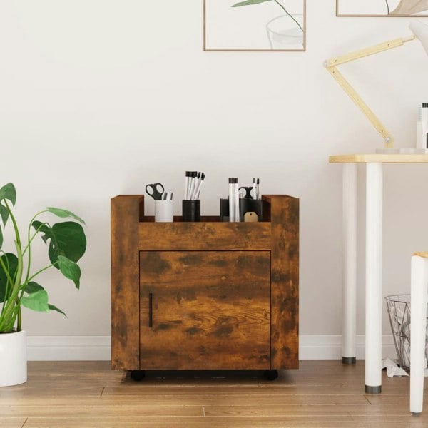 Berkfield Desk Trolley Smoked Oak 60x45x60 cm Engineered Wood