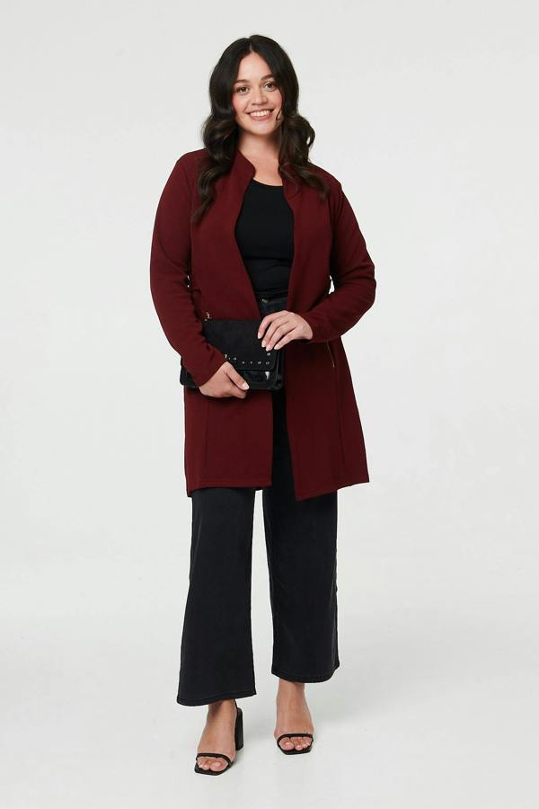 Red | Curve Open Front Longline Knit Jacket
