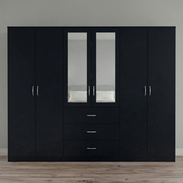 Vida Designs Riano 6 Door 3 Drawer Mirrored Wardrobe