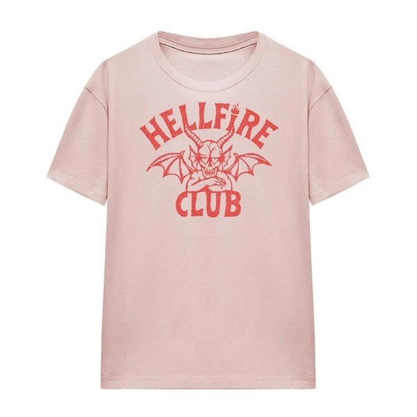 Stranger Things Womens Hellfire Club Tonal Logo T-Shirt - Pink
