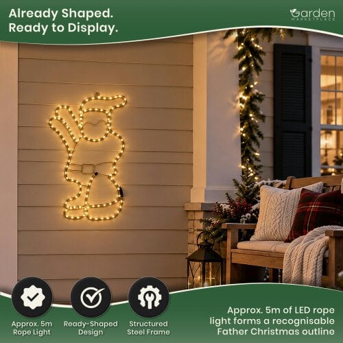 White Santa LED Rope Light Christmas Decoration, 83cm Wall Hanging