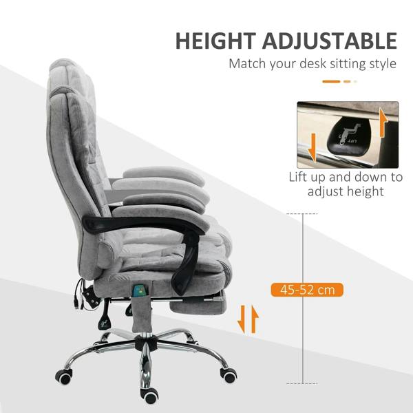 Grey height-adjustable executive office chair with cushioned armrests and swivel base