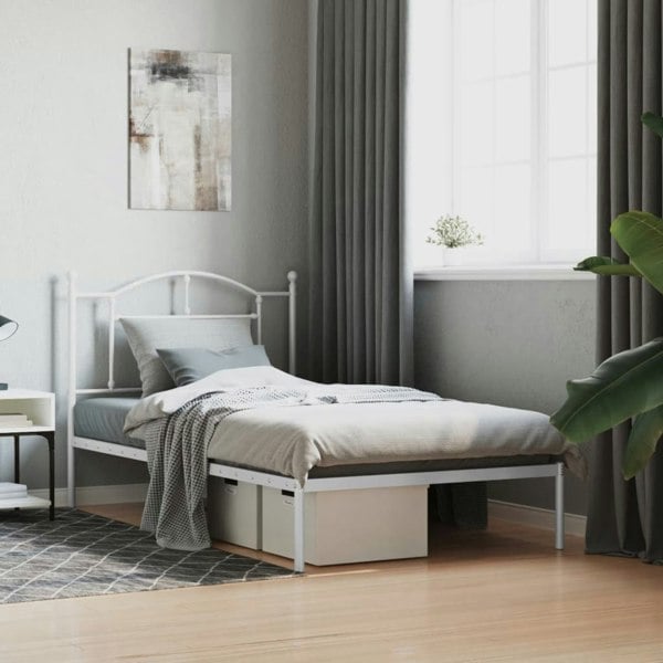 Berkfield Metal Bed Frame with Headboard White 100x190 cm