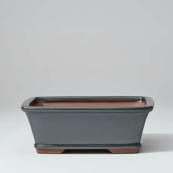 Yorkshire Bonsai 18cm Glazed Bonsai Pot | Rectangle | 18cm x 14cm x 6cm | Silver