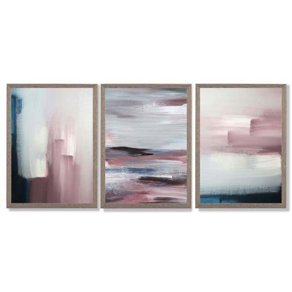 Artze Wall Art Framed Set of 3 Navy & Blush Pink Abstract Prints