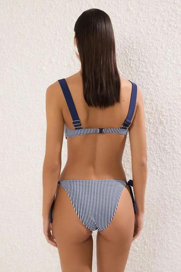 WOVCOR Striped Color Block Regular Waist Bikini Bottom