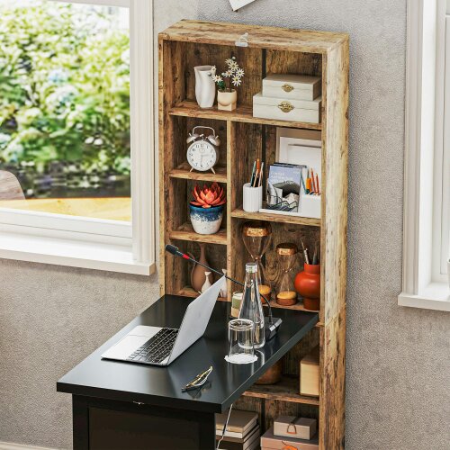 Wyld Haus Codi 98cm Rustic Brown Folding Desk With Blackboard Panel And Side Shelving