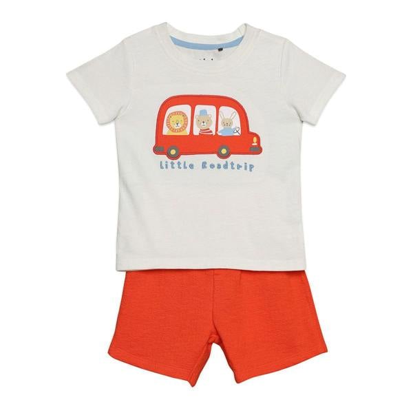 Mini Cuddles Baby Boys Vehicle Print 2pc Set, Multicolour