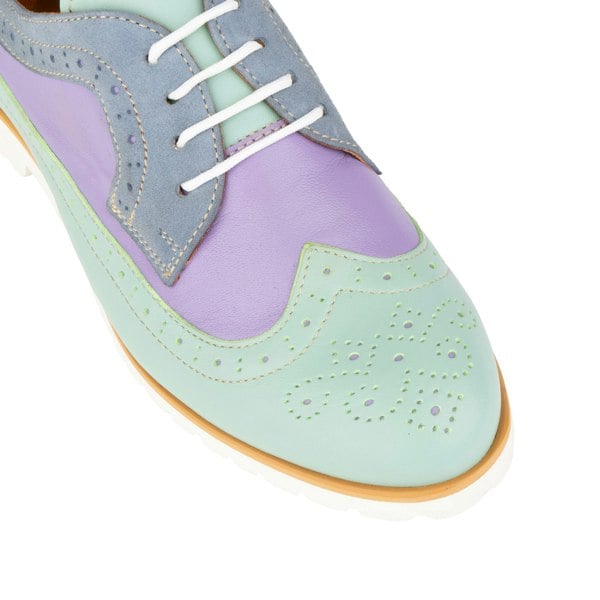 Embassy London Sonnet - Purple & Mint - Women's leather shoe with lightweight white sole & broguing