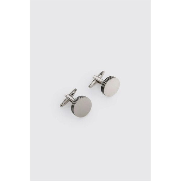 Limehaus Silver Round Onyx Edge Cufflinks