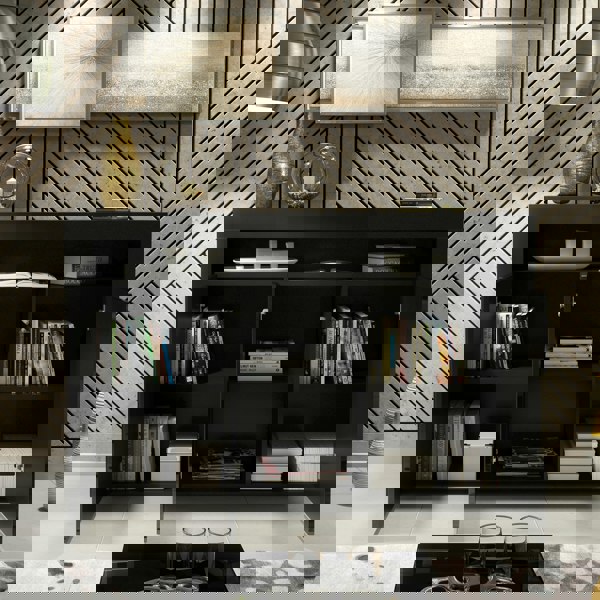 Mex Furniture Modern Sideboard 155cm – Black Matt Body with Black Gloss Doors