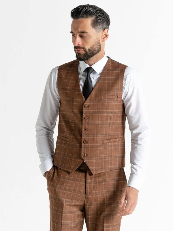 V2 Classic Kensignton Three Piece Suit - Bronze with Light Brown and Blue Checks