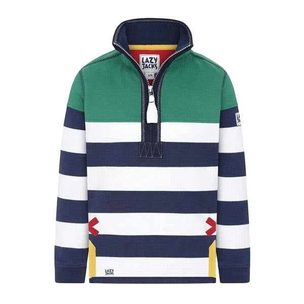 Lazy Jacks Boys Striped Half Zip Sweatshirt - Fern