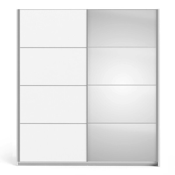Wyld Haus Bordeaux Wide White and Mirror Double Sliding Door Wardrobe 5 Shelves 180cm