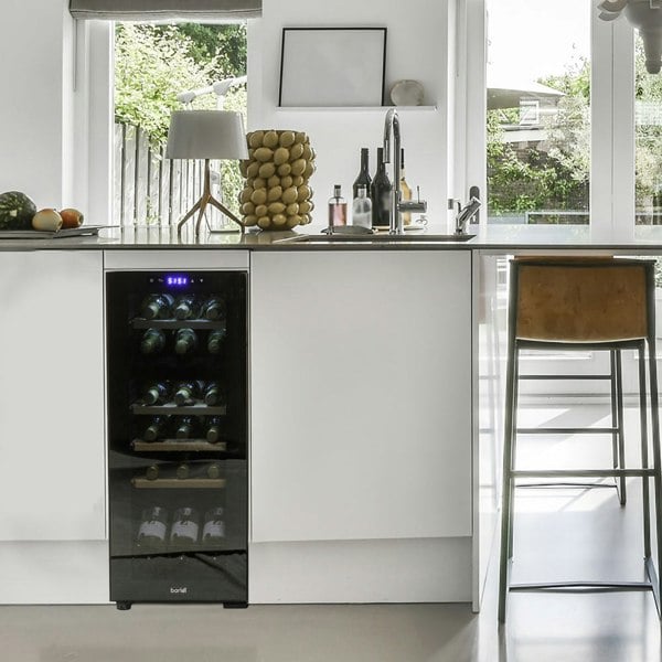 18 Bottle Dual Zone Freestanding Wine Cooler Fridge - LED Backlit BLACK & GLASS - LoopsDirect