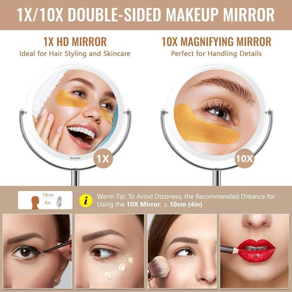 Dyzi Double-Sided Crystal Style Makeup Mirror 1X/10X Magnification Mirror