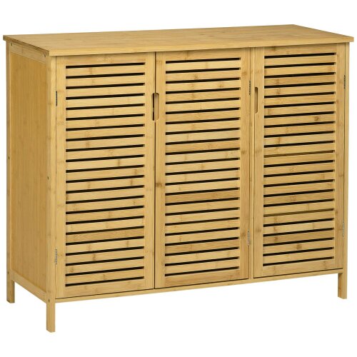 Wyld Haus Elfi Naba Wooden Natural Rustic Slatted 3 Door Shoe Cabinet With 8 Shelves