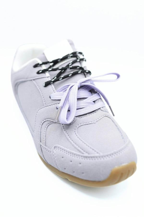 Molly Double Contrast Lace Up Flat Trainers - Purple