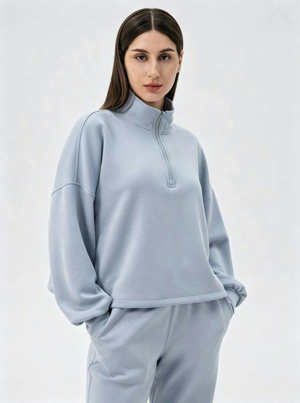 Anniou Casual Quarter Zip Pullover - blue