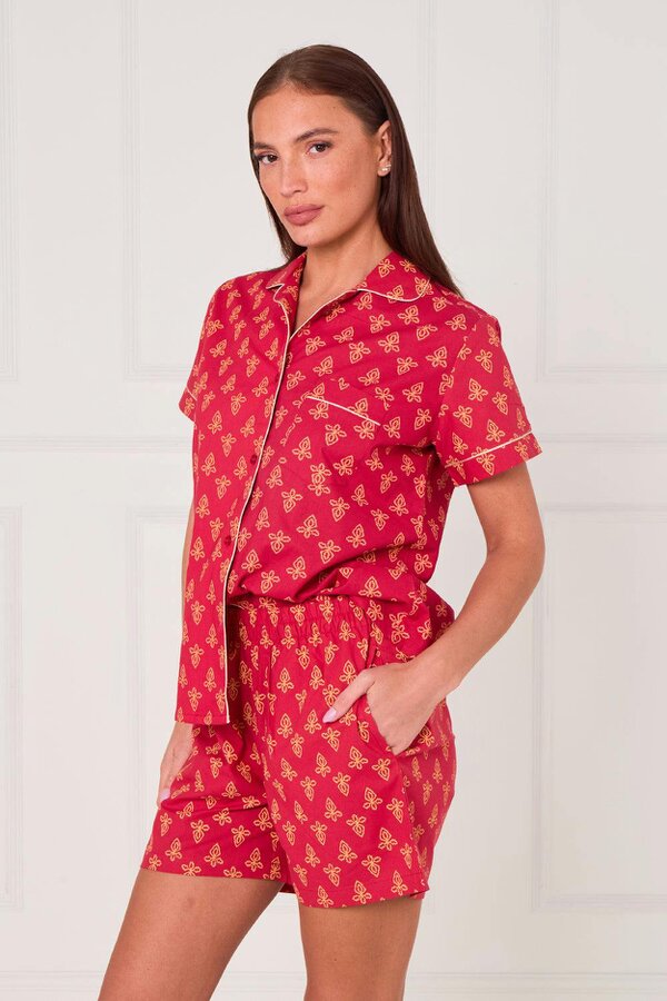 Cotton Printed PJ Set With Shorts — Comfortable, Stylish & Breathable - Red