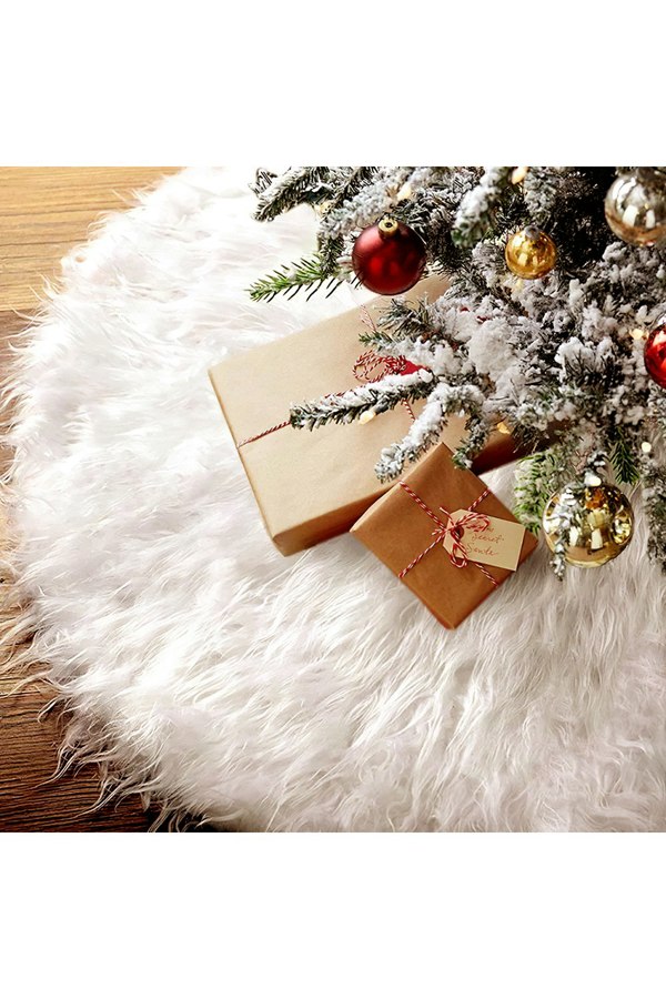Living and Home 78cm White Christmas Tree Skirt Long Fur Xmas Tree Base Cover  for Christmas Home, Party