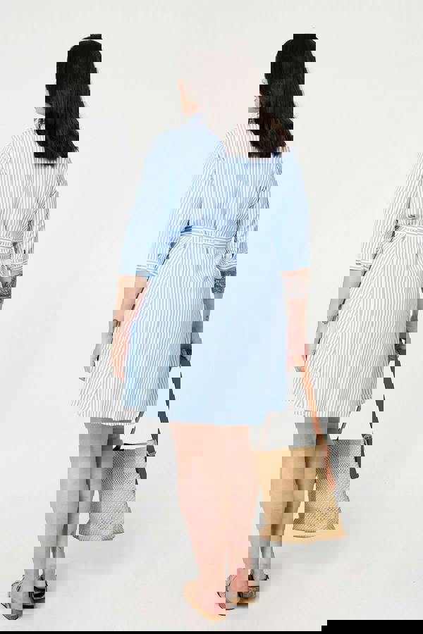 Light Blue | Curve Striped Knee Length Shirt Dress