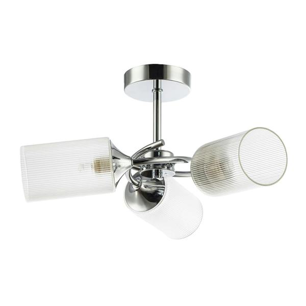 Modern Chrome Ceiling Light with Cylindrical Lined Clear Glass Shades Image 8