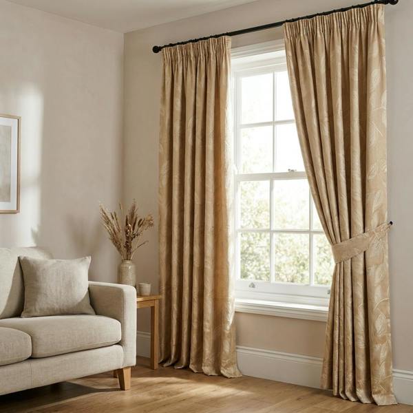 Sardinia made-to-measure curtains in Mocha, styled in a living room