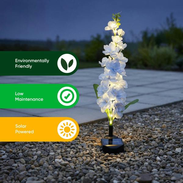 Gardenwize Blue Delphinium Solar Stake Light – 20 Warm White LED Garden Light